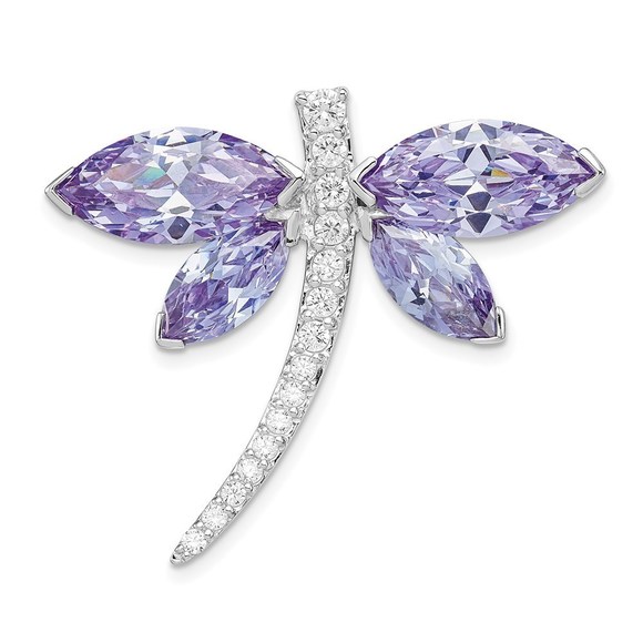 LaneMax Jewelry - Sterling Silver Rhodium-plated Lavender CZ Dragonfly Slide